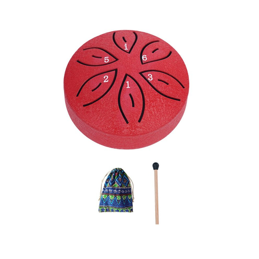 Steel Tongue Drum Rain Drum For Outside, 6 Notes 3 Inches Chakra Tank Drum Steel Percussion Padded Mallets Red 6034170027219