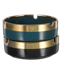 2Pcs Portable Ceramic Ashtray Elegant Gold Trim for Patio Office Decor
