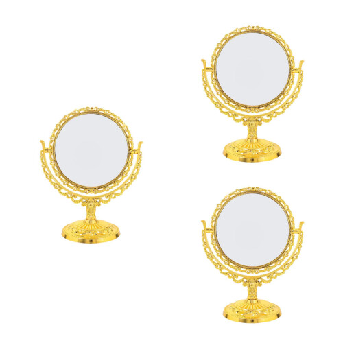 3Pcs Elegant Golden Desktop Vanity Mirrors ABS Glass Rotatable Design 2