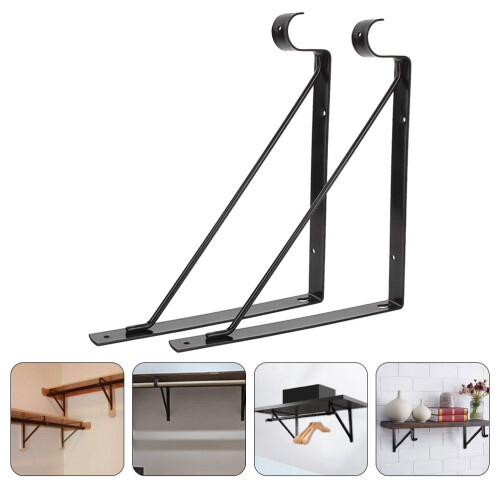 8Pcs Black Iron Floating Shelf Brackets Heavy Duty Load Bearing Design 2