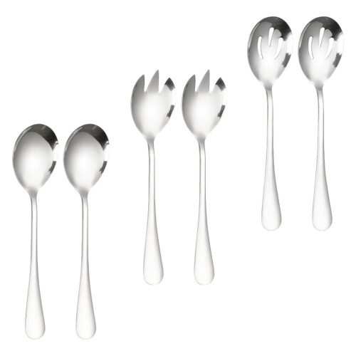 2Sets Stainless Steel Salad Spoon and Fork Set Silver Serving Utensils 2