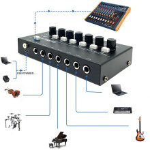 6-Kanaals Stereolijnmixer met Ultralaag Geluidsniveau Professionele Geluidsmixer Voeding DC5V Eenvoudige Bediening Audiomixer