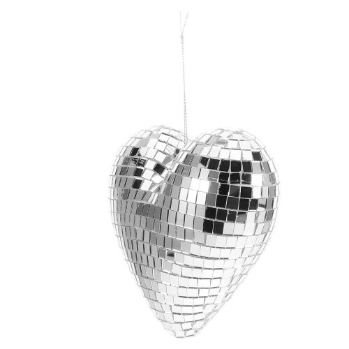 2Pcs Silver Heart Shaped Mirror Disco Ball Hanging Decoration 2