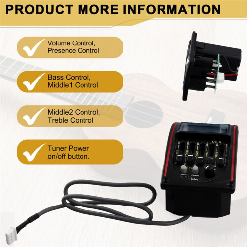 LC-5 5-Bands Gitarr Pickup EQ Equalizer Akustisk Gitarr Preamp EQ Equalizer Tuner Piezo Keramisk Pick-