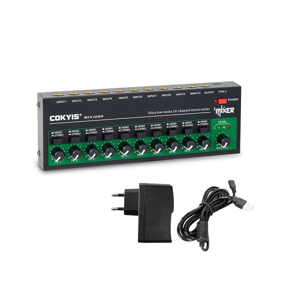 Photos - Cable (video, audio, USB) Zandona COKYIS MIX1000 Ultra Low Noise 10 Channel Stereo Mixer Sound Audios Mixer for Small Clubs Bars Guitars Bass Keyboards(EU)