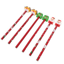 12Pcs Wooden Xmas Pencil with Eraser Cartoon Stationery for Children