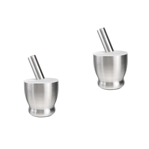 2Pcs Silver Garlic Masher Pestle Bowl for Spice Grinding 1