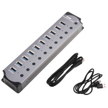 HUB USB Alimenté 10 en 1 Adaptateur USB 10  Répartiteur USB Interface USB 3.0 Commutateur Individuel RVB E- Heat Design