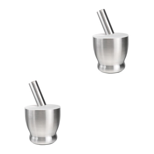 2Pcs Silver Garlic Masher Pestle Bowl for Spice Grinding 2