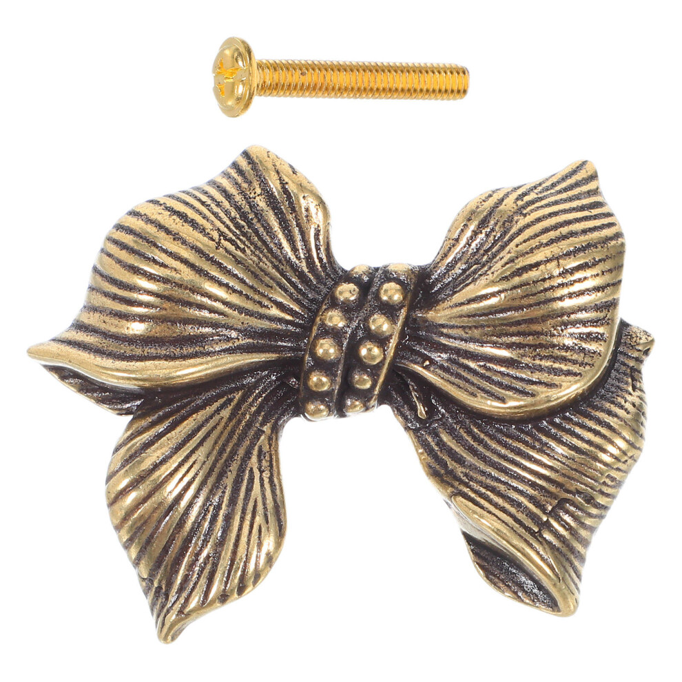 2Pcs Light Brown Brass Bowknot Drawer Pulls Vintage Cabinet Handles 3633977945509