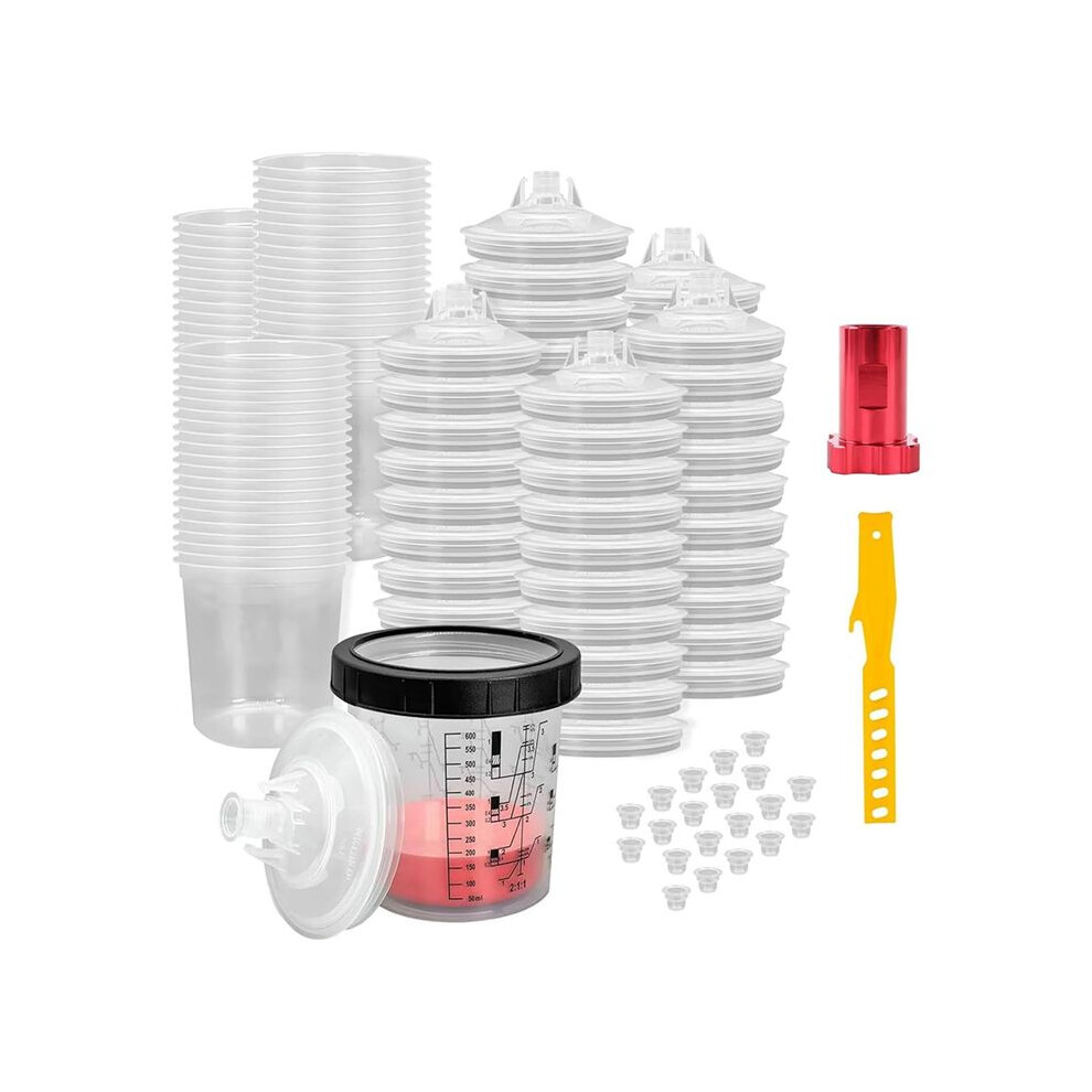 Disposable Paint Mixing Cup For Automotive Paint Gun, Air Paint Sprayer Guncups With Cup Adapter 20 Ounce (600Ml) Kit 6033017060679