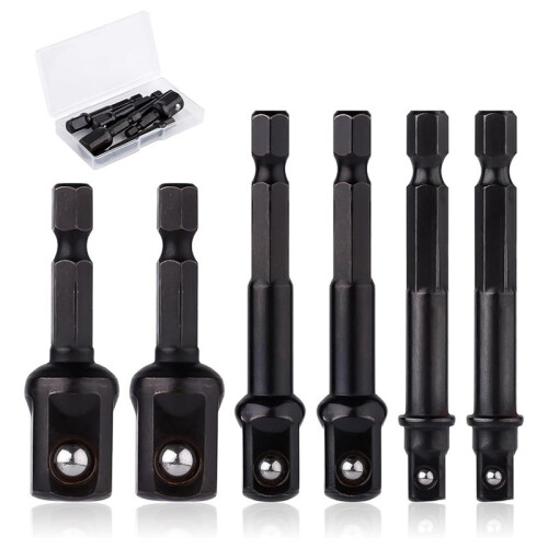 6 St Socket Socket Adapter Set, 1/4,1/2,3/8 Tum Impact Driver Conversion Set Socket Driver Bits Borr Socket Adapter Kit