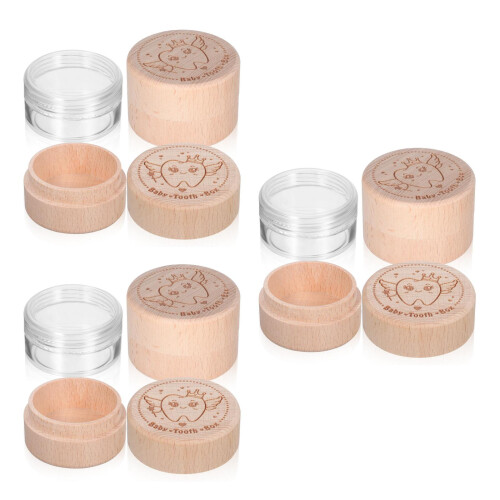 12Pcs Round Wooden Keepsake Box with Lid Beige Storage Box for Teeth 1
