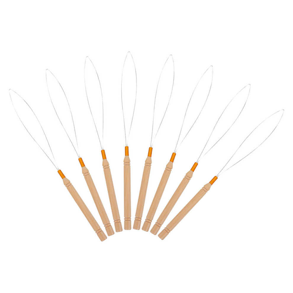 Ohphcall Unisex 16Pcs Hair Extension Loop Needle With Wooden Handle Steel For Braiding
