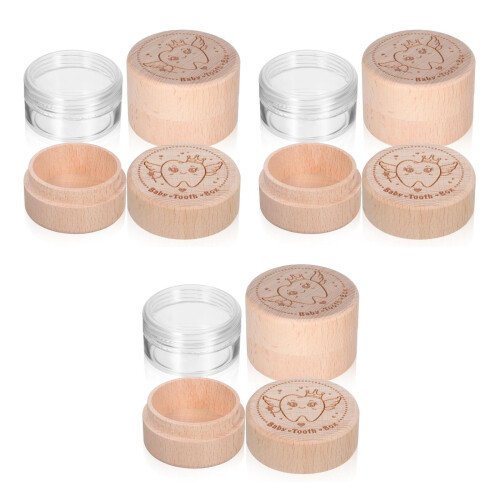 12Pcs Round Wooden Keepsake Box with Lid Beige Storage Box for Teeth 2