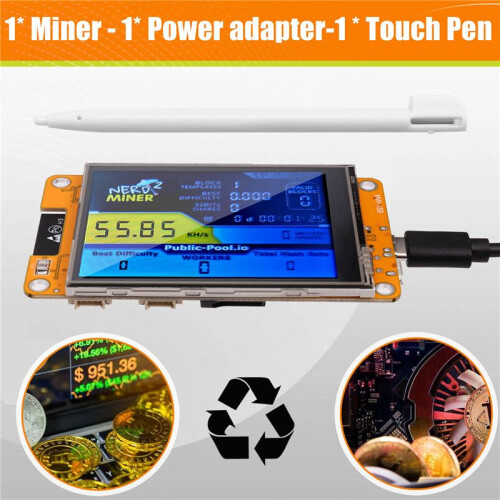 NerdMiner 2 Miner 55-60KH/S BTC Loteria Solo Miner 2.8 Polegadas Display Bitcoin BTC Miner Solo Nerd Miner