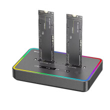 Blueendless Dual-Bay M.2 NVME SSD Docking Station RGB USB C Type C OFFline Cloner Duplicator NVme PCIE Enclosure EU Plug