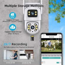 Telecamera IP con Doppia Lente, Visione Notturna, Rilevamento Umano, Monitoraggio Automatico, Protezione di Sicurezza, Spina UE