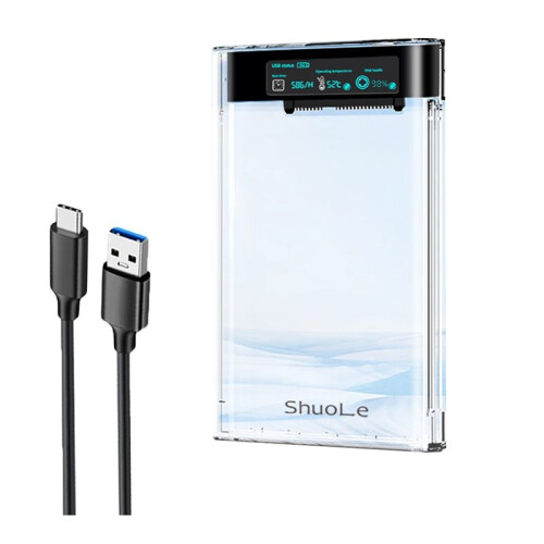 SHUOLE USB3.2 Caixa de HDD Externo 5Gbps 2,5 Polegadas Caixa Transparente Gabinete de Disco Rígido  HDD SSD Caixa de Armazenamento para Laptop PC