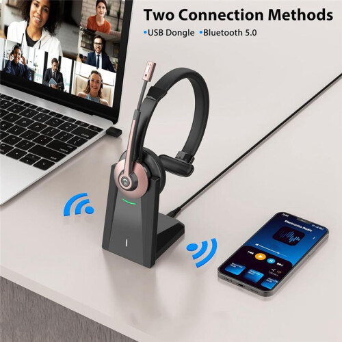 Cuffia Wireless, Cuffia  con Microfono Antirumore, Cuffia Wireless con Dongle USB per Casa e Ufficio 2
