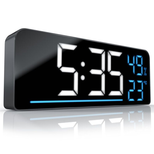 LED Alarm Clock Digital - LED Large Display 24 cm Colour Display - Temperature Display Humidity Timer Brightness Sensor