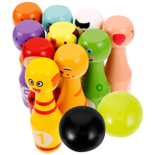 2Sets Kids Wooden Bowling Set Assorted Color Cartoon Bowling Ball Toy