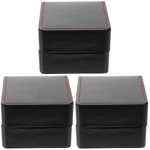 3Sets Black Lightweight Watch Storage Box PU Jewelry Display Case 1