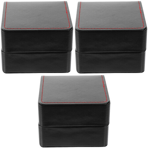 3Sets Black Lightweight Watch Storage Box PU Jewelry Display Case 2