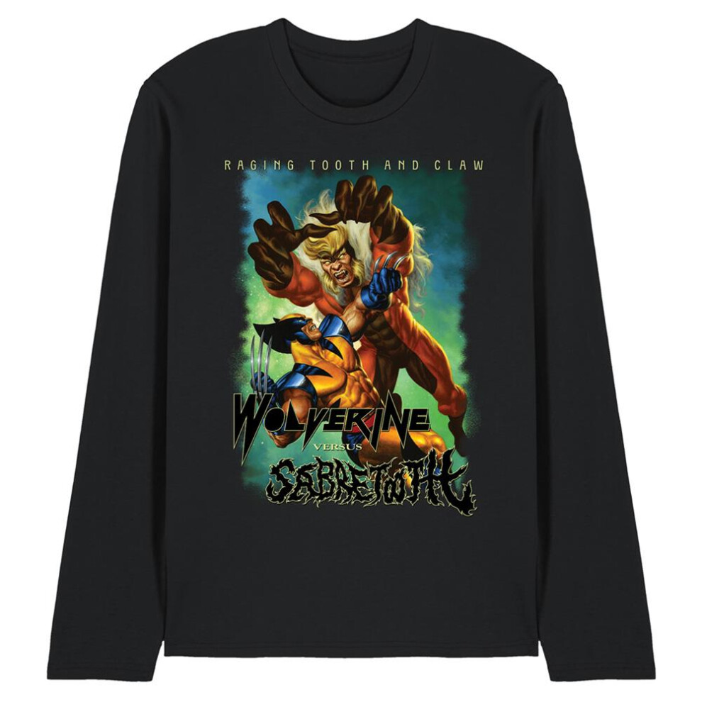 Marvel (Xxl, ) Unisex Adult Wolverine Versus Sabretooth Long-Sleeved T-Shirt Black