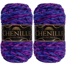 JubileeYarn Chenille Yarn - 100g/Skein Worsted Weight - Elysium - Variegated Multicolor Velvet - 2 Skeins