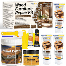 Holzreparaturset, Möbelreparaturset, Holzspachtel, Holzputz und Bienenwachs - für Kratzer, Risse, Löcher