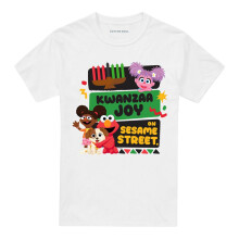 (S, White) Sesame Street Unisex Adult Kwanzaa Joy Gabrielle And Elmo T-Shirt