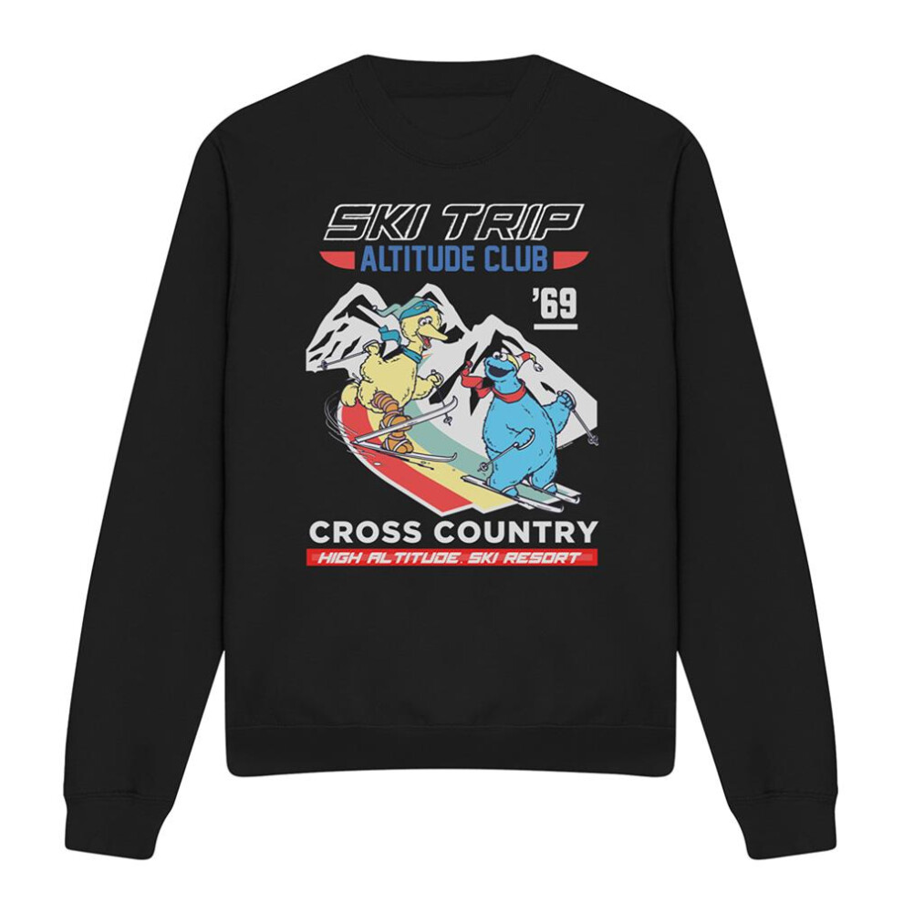 Sesame Street (Xl, Black) Unisex Adult Apres Ski Big Bird & Cookie Monster Sweatshirt