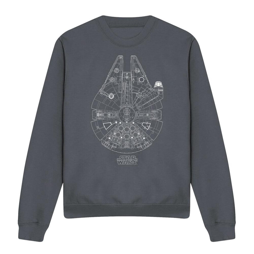 Star Wars (S, Charcoal) Unisex Adult Millenium Lines Sweatshirt Multicoloured