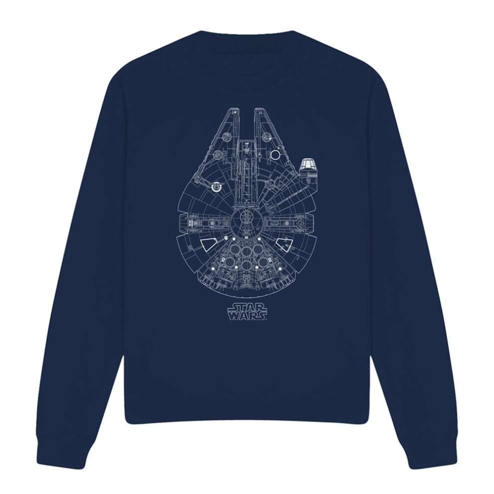 Star Wars (L, Navy) Unisex Adult Millenium Lines Sweatshirt Blue,Multicoloured