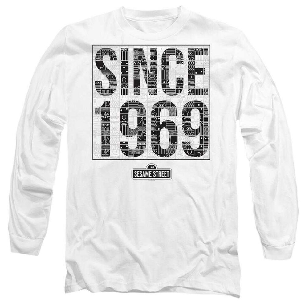 Sesame Street (Xl, White) Unisex Adult Since 1969 Patterned Long-Sleeved T-Shirt