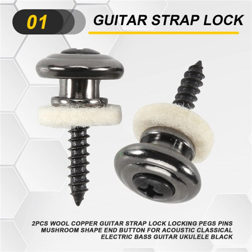 2 ST Ull Koppar Gitarrband Lås Låspinnar Pins Svampform Ändknapp för Akustisk Klassisk Elektrisk Basgitarr Ukulele Svart 1
