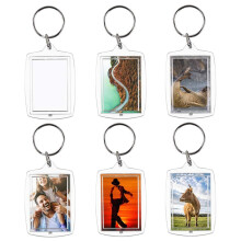 100Pcs Photo Keychain Rectangle Transparent Blank Acrylic Insert Photo Picture Frame Keyring Key Holder DIY Split