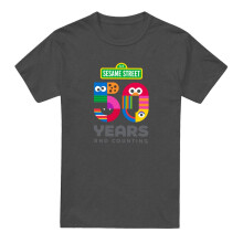 (S, Charcoal) Sesame Street Unisex Adult 50 Years Logo Heather T-Shirt