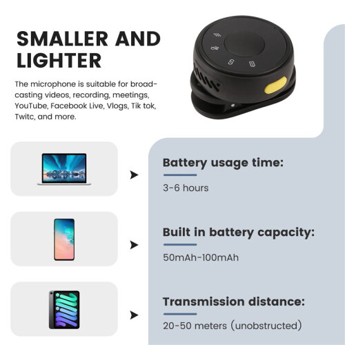 Magnetic Suction Back Clip Wireless Microphone USB-C Circular Button Lavalier Microphone for Live Video Recording 2