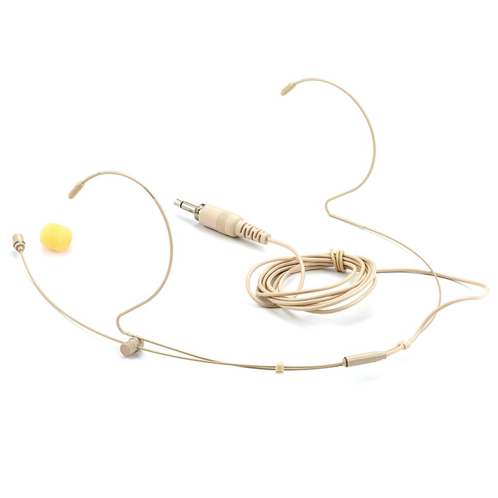 Adjustable Double Earhook Capacitor Headset Mic Headworn Lockable Microphone 3.5Mm Plug For Wireless Beige 6032068155730