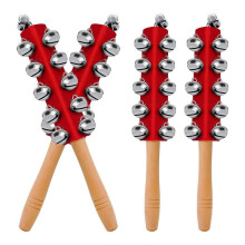 4 Pcs Christmas Bells Wooden Handle Jingle Bells Instrument Musical Hand Bell Musical Percussion Instrument