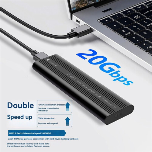 M.2  NVME SSD Enclosure Tool-Free USB3.2 Type C 20Gbps External Solid State Enclosure Adapter for 2280/2260/2242