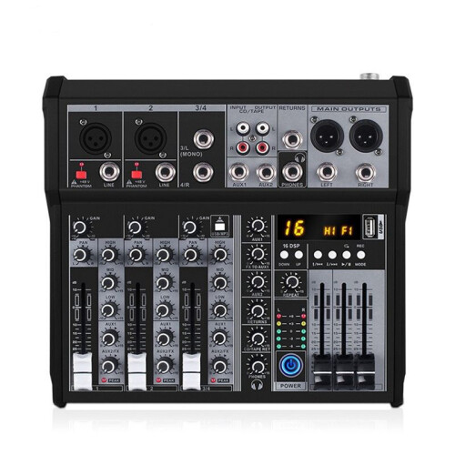 Console de Mixage Audio  4 Canaux Interface Audio Carte Son USB pour Studio Scène DJ Maison Prise UE