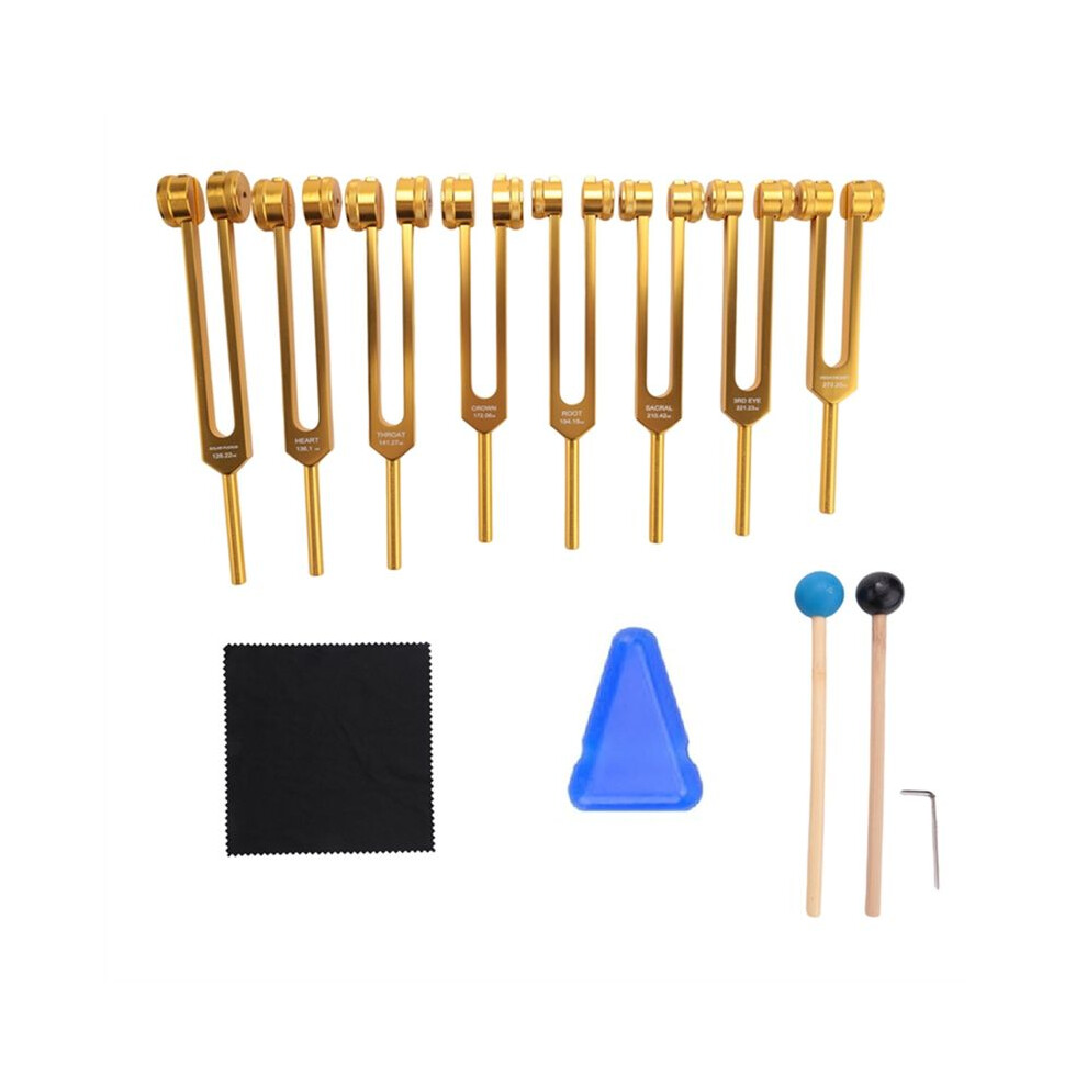 Zandonã Gold Chakra Tuning Fork Set, 7 Chakra+1 Soul Purpose Weighted Tuning Forks For Meditation,Yoga, Sound Healing