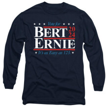 (S, Navy) Sesame Street Unisex Adult Bert Ernie For President 123 Vote Long-Sleeved T-Shirt