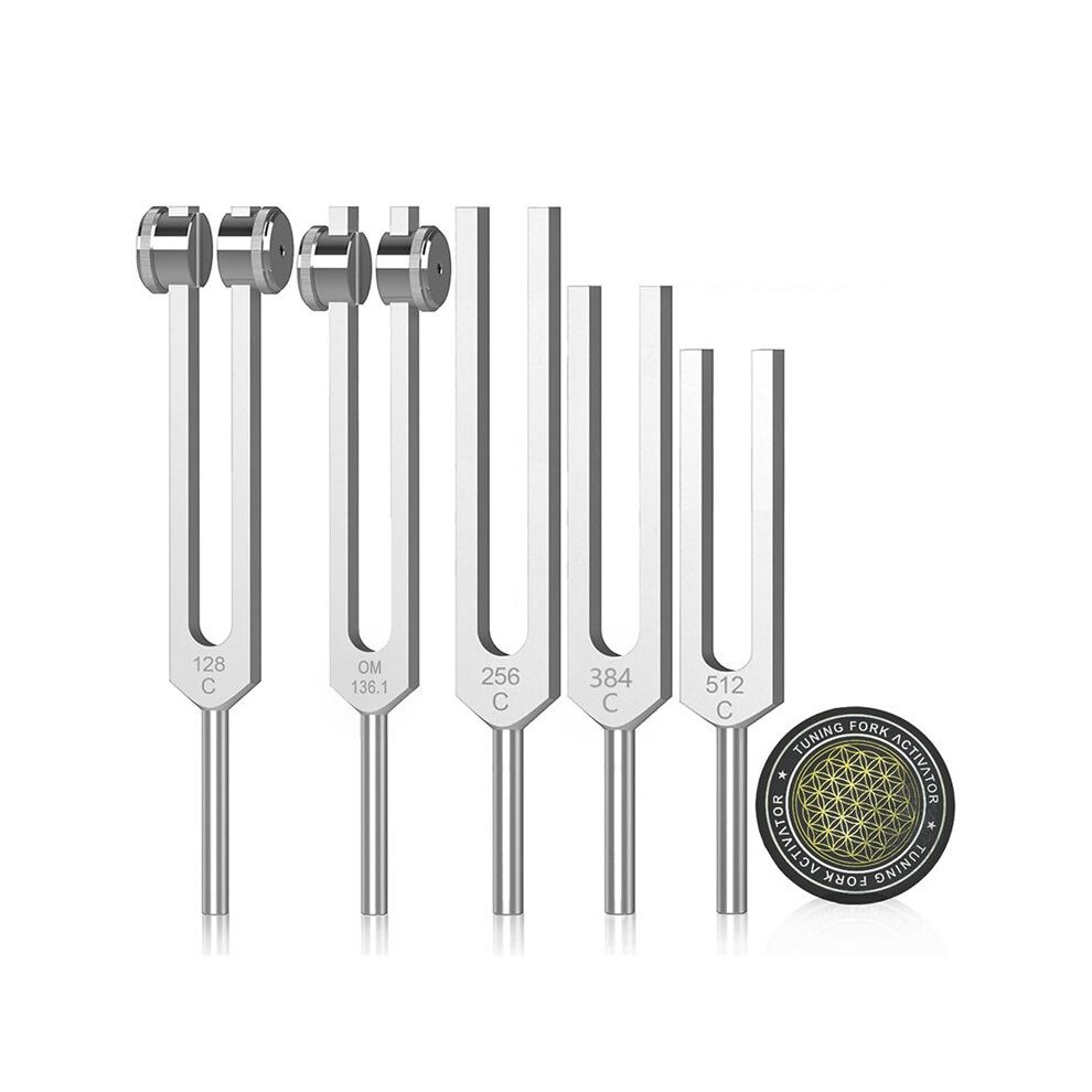 Tuning Forks for Healing Set 128Hz,136Hz,256Hz, 384Hz ,512HZ & Hockey Puck Activator for Healing,Sound Therapy,Keep Body