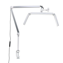 30W Professional Eyelash Lamp 26-Inch Folding Cantilever Half-Moon Lamp with Desktop Clamp and Remote Control EU Plug