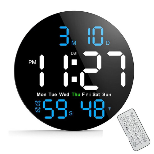 Digital Wall Clock,10 in Wall Clock with Large LED Display Seconds Display One Button Muteable Button Auto Brightness
