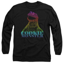 (S, Black) Sesame Street Unisex Adult Cookie Monster Halftone Heads Long-Sleeved T-Shirt